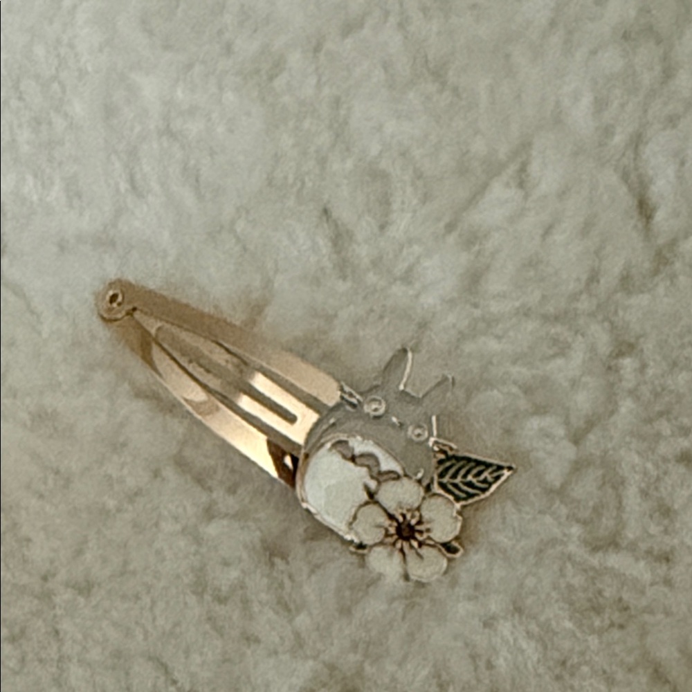 Totoro Hair Clip with Floral Design